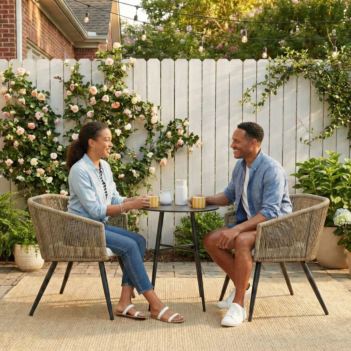 Set of 2 Outdoor Woven Wicker Patio Dining Chairs, 250lb Capacity