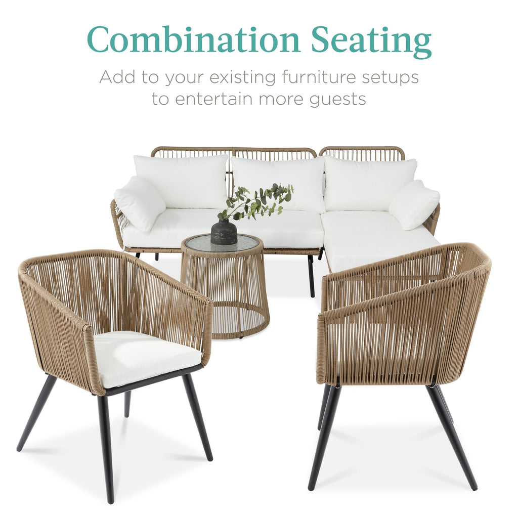 Set of 2 Outdoor Woven Wicker Patio Dining Chairs, 250lb Capacity