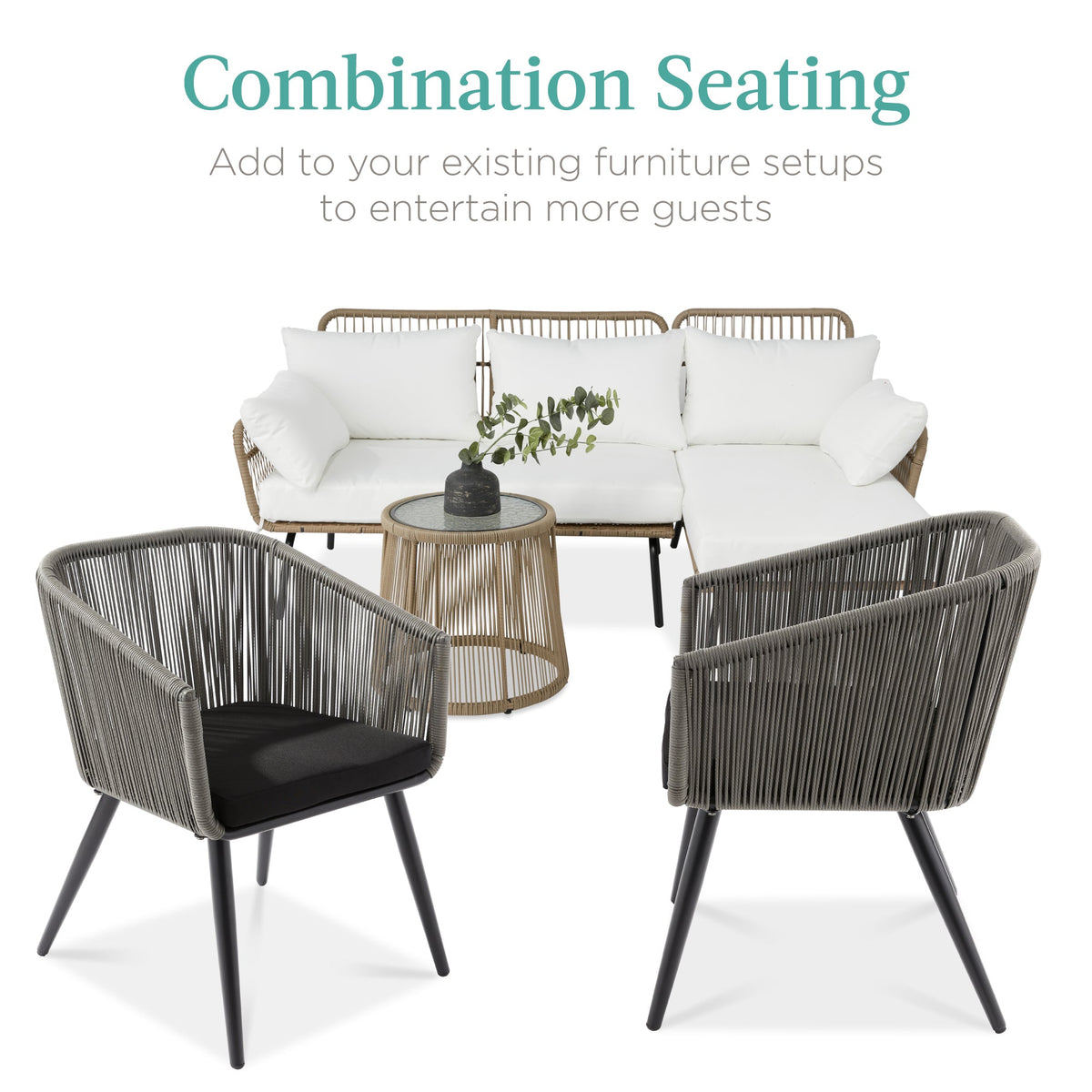 Set of 2 Outdoor Woven Wicker Patio Dining Chairs, 250lb Capacity