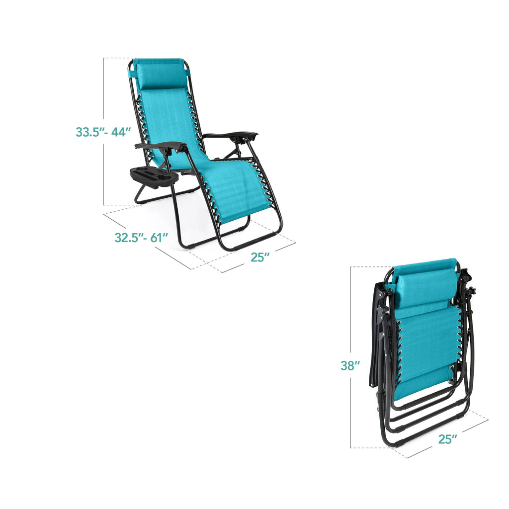 Set of 2 Adjustable Zero Gravity Patio Chair Recliners w/ Cup Holders