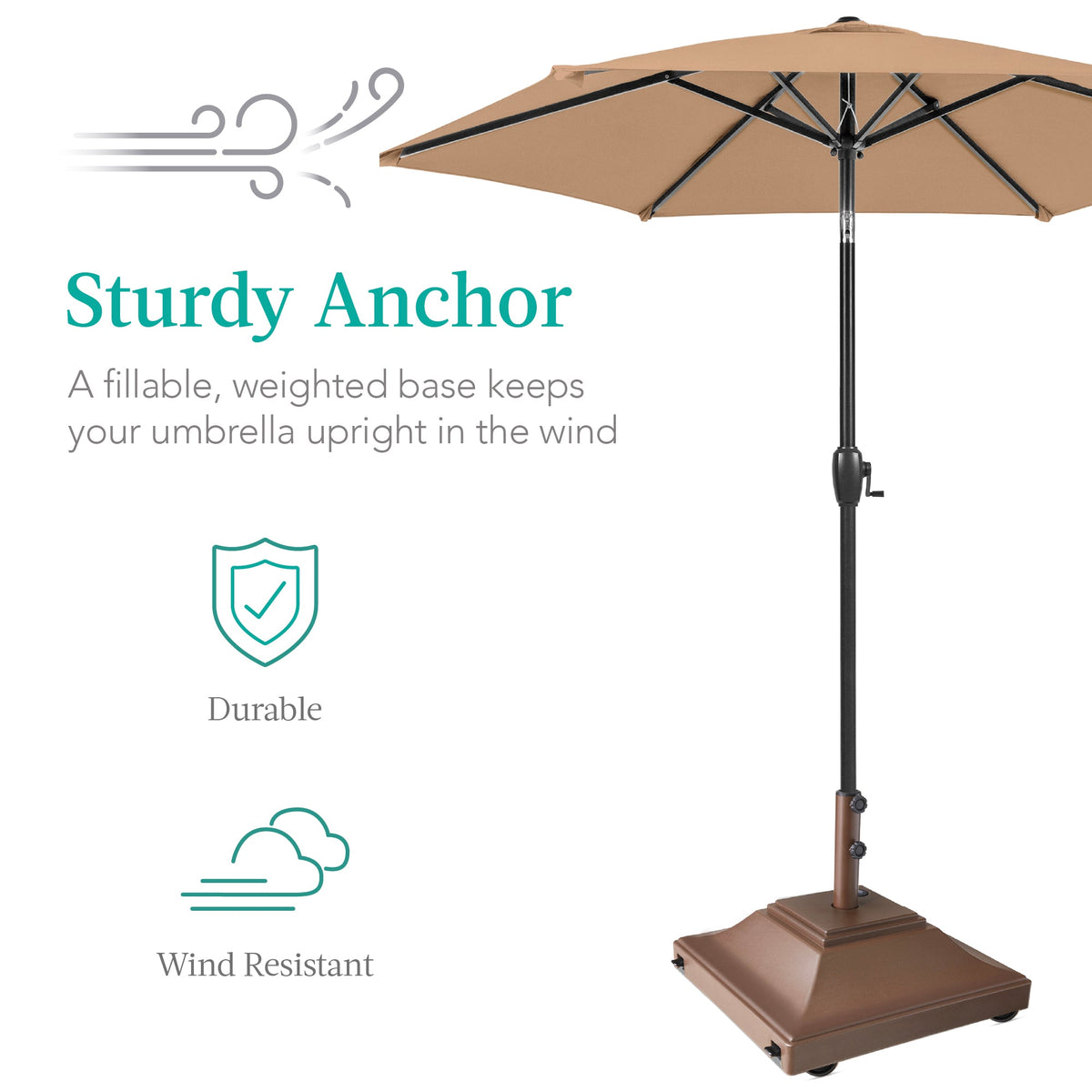 Mobile Umbrella Base, Fillable Stand w/ 4 Wheels, 2 Locks, 120lb Capacity