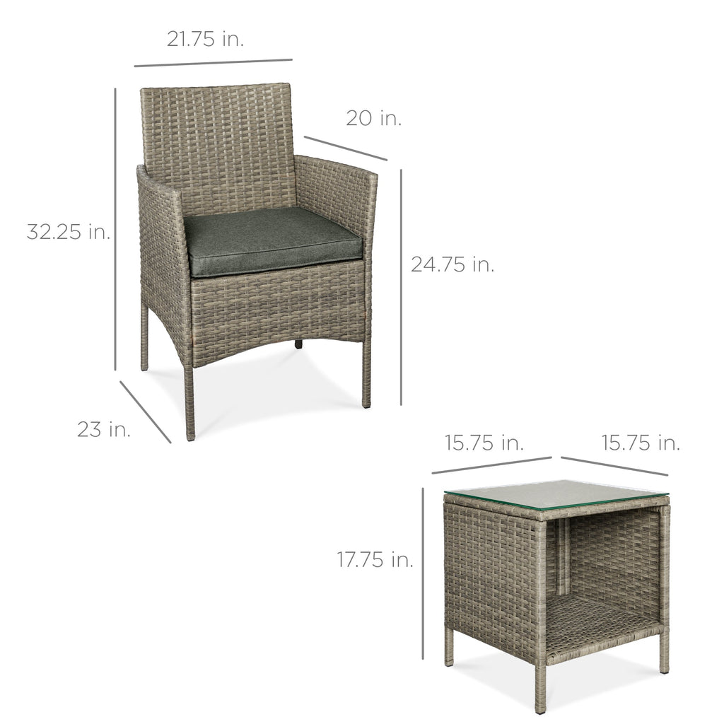 3-Piece Outdoor Patio Wicker Bistro Set w/ Side Storage Table