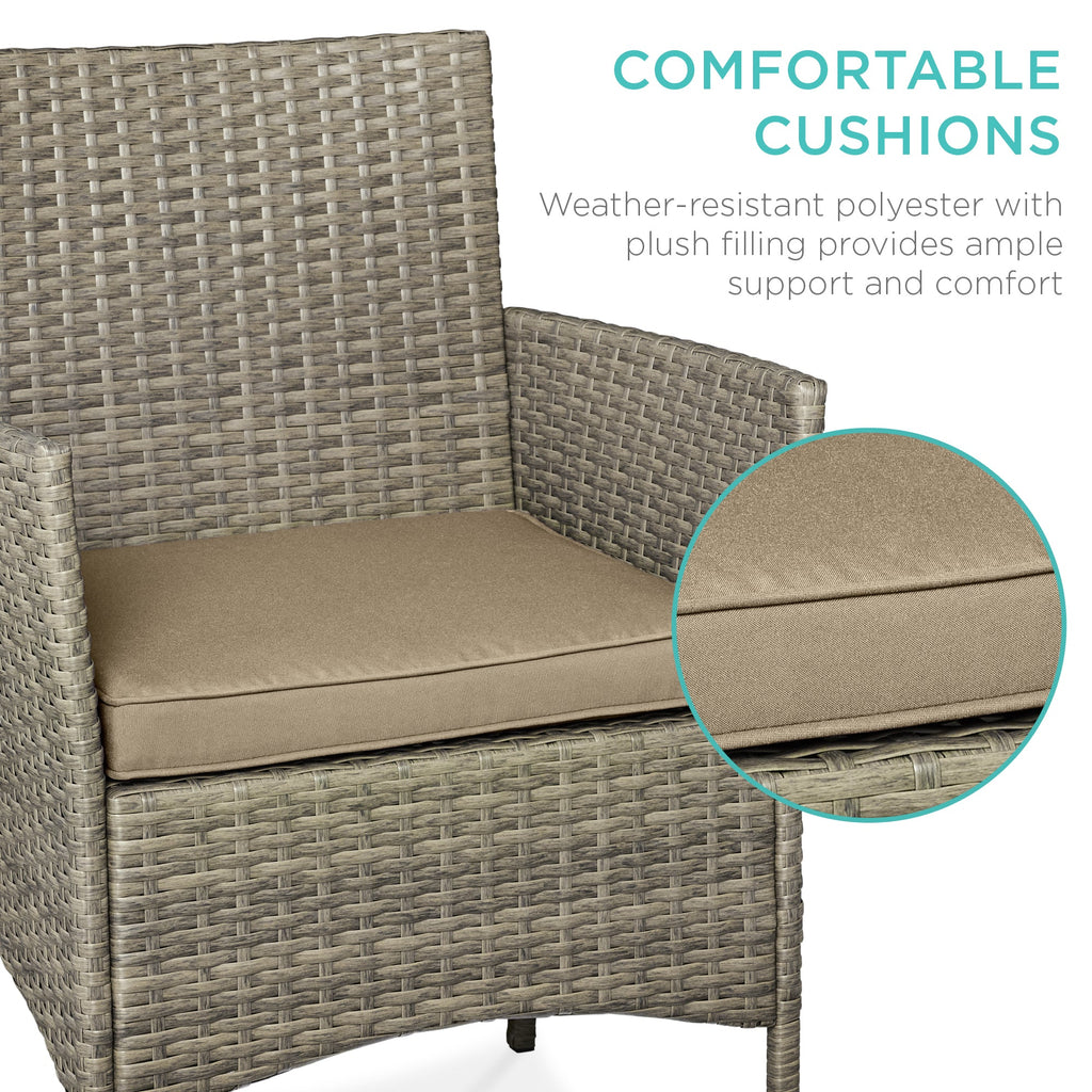 3-Piece Outdoor Patio Wicker Bistro Set w/ Side Storage Table