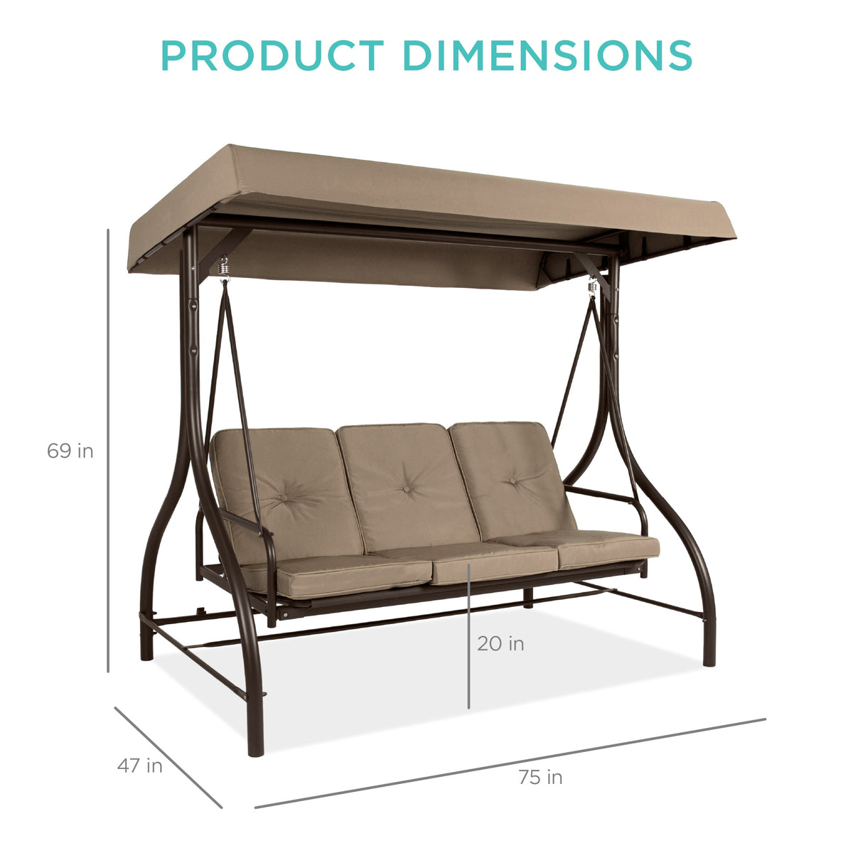 3-Seat Outdoor Canopy Swing Glider Furniture w/ Converting Flatbed Backrest