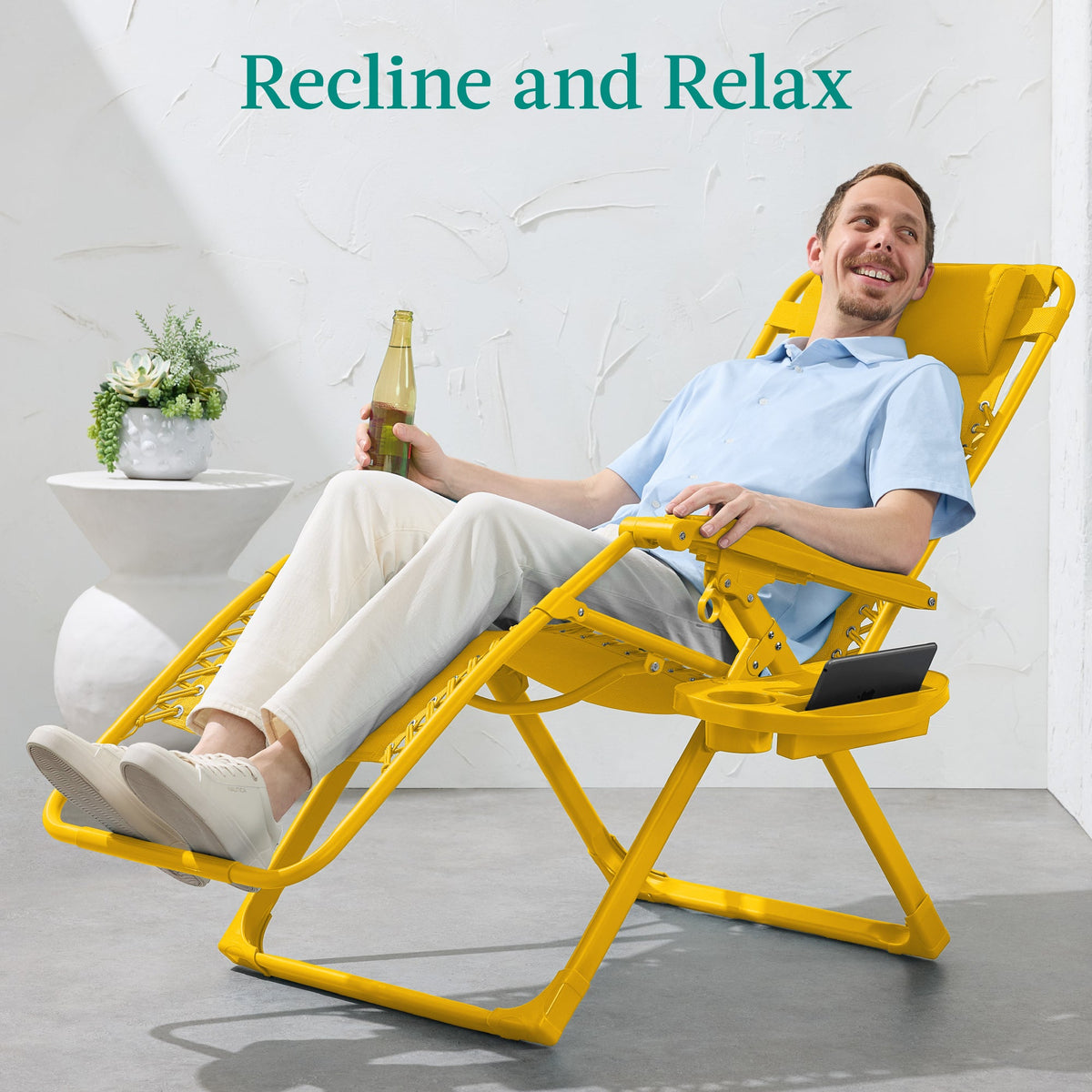 Monochromatic Zero Gravity Patio Chair Recliner w/ Side Tray, Headrest