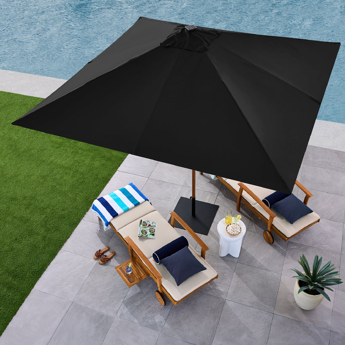Square Solar LED Lighted Patio Umbrella w/ Woodgrain Pattern - 9ft