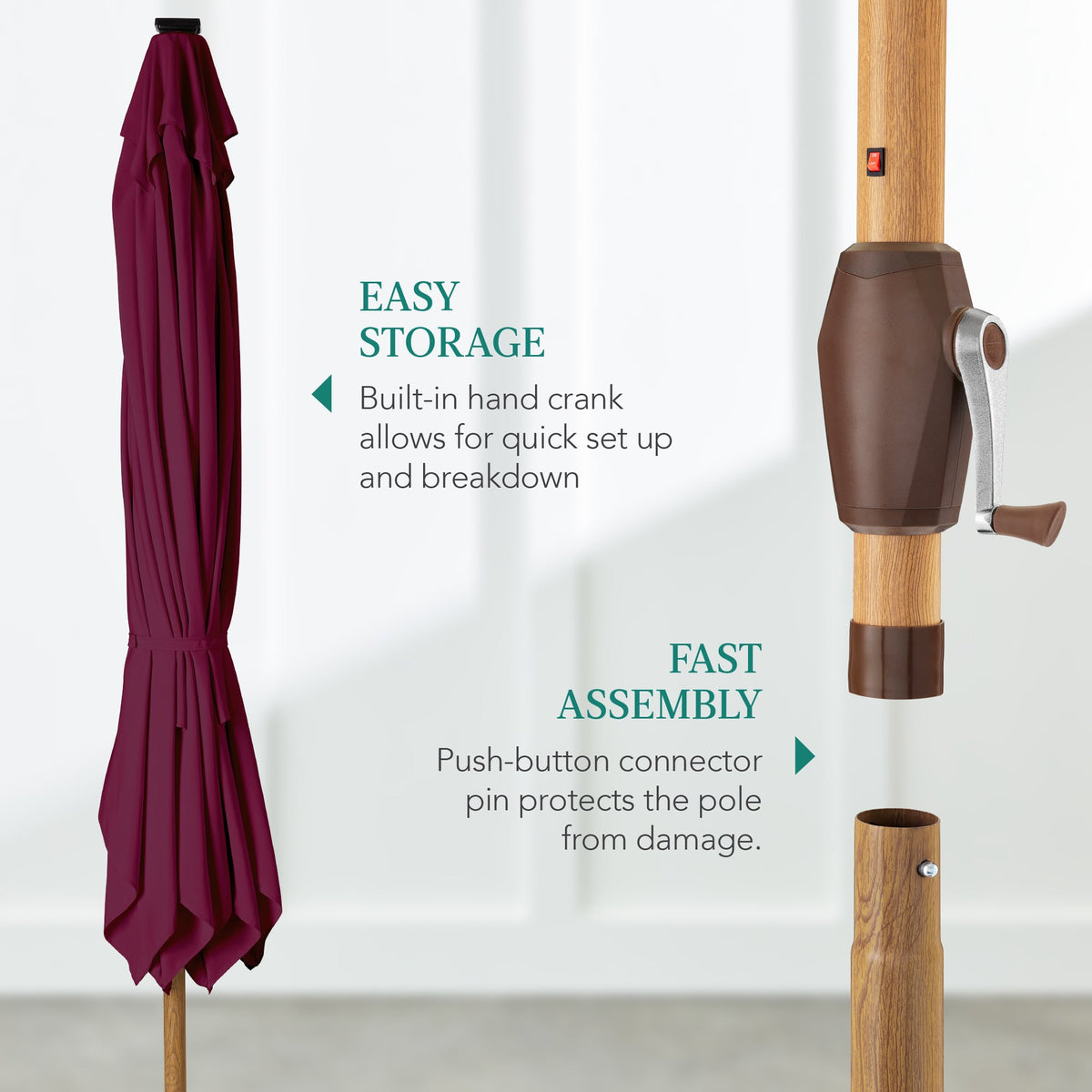 Square Solar LED Lighted Patio Umbrella w/ Woodgrain Pattern - 9ft