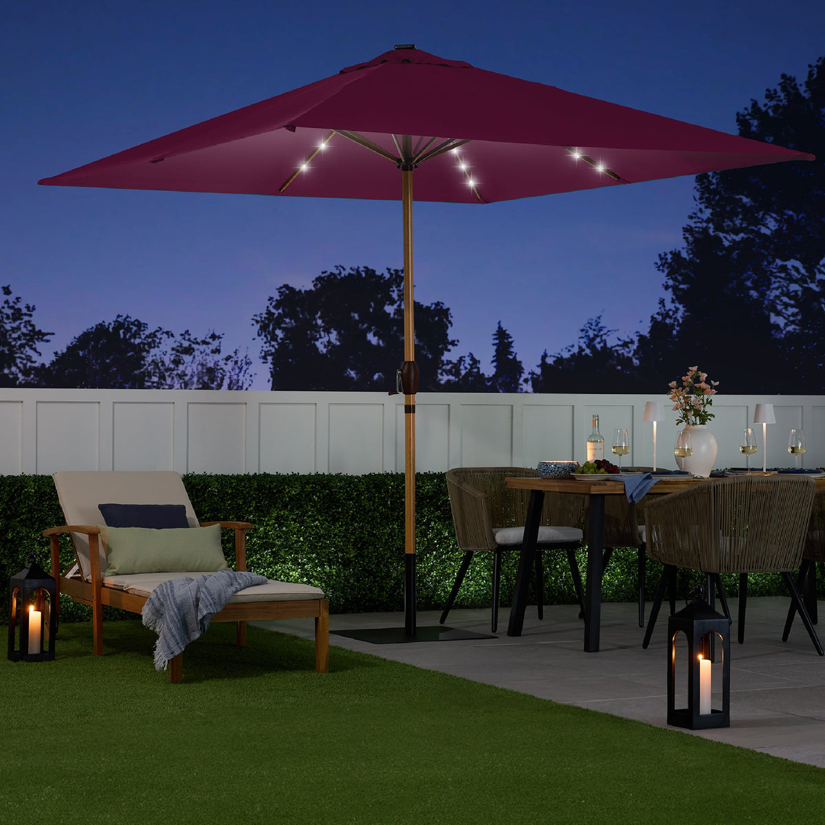 Square Solar LED Lighted Patio Umbrella w/ Woodgrain Pattern - 9ft