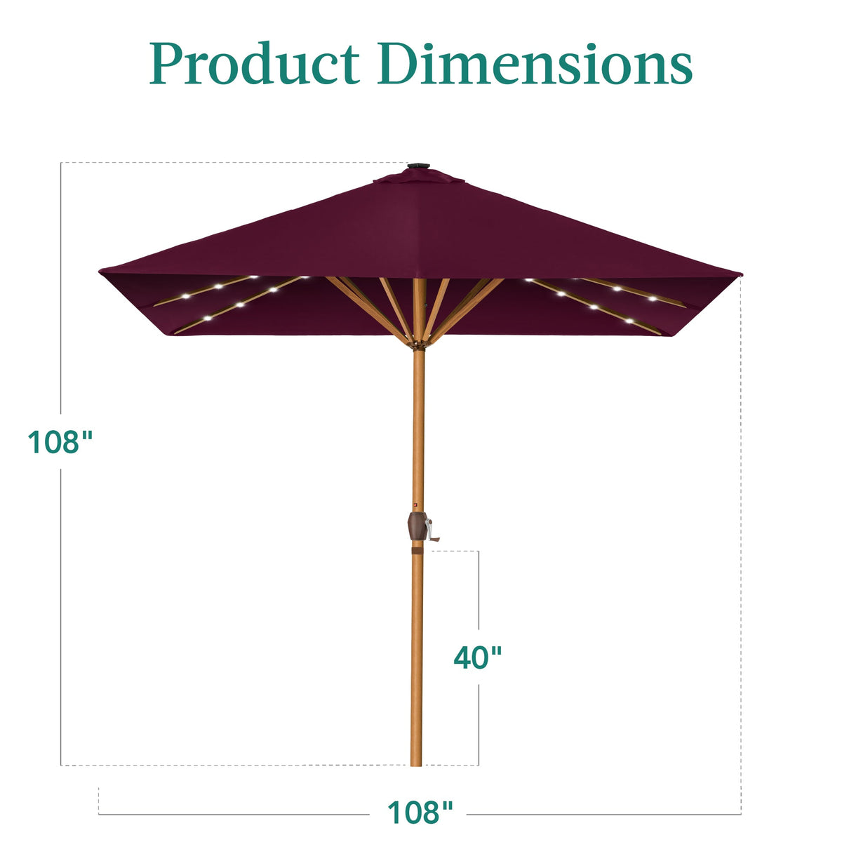 Square Solar LED Lighted Patio Umbrella w/ Woodgrain Pattern - 9ft