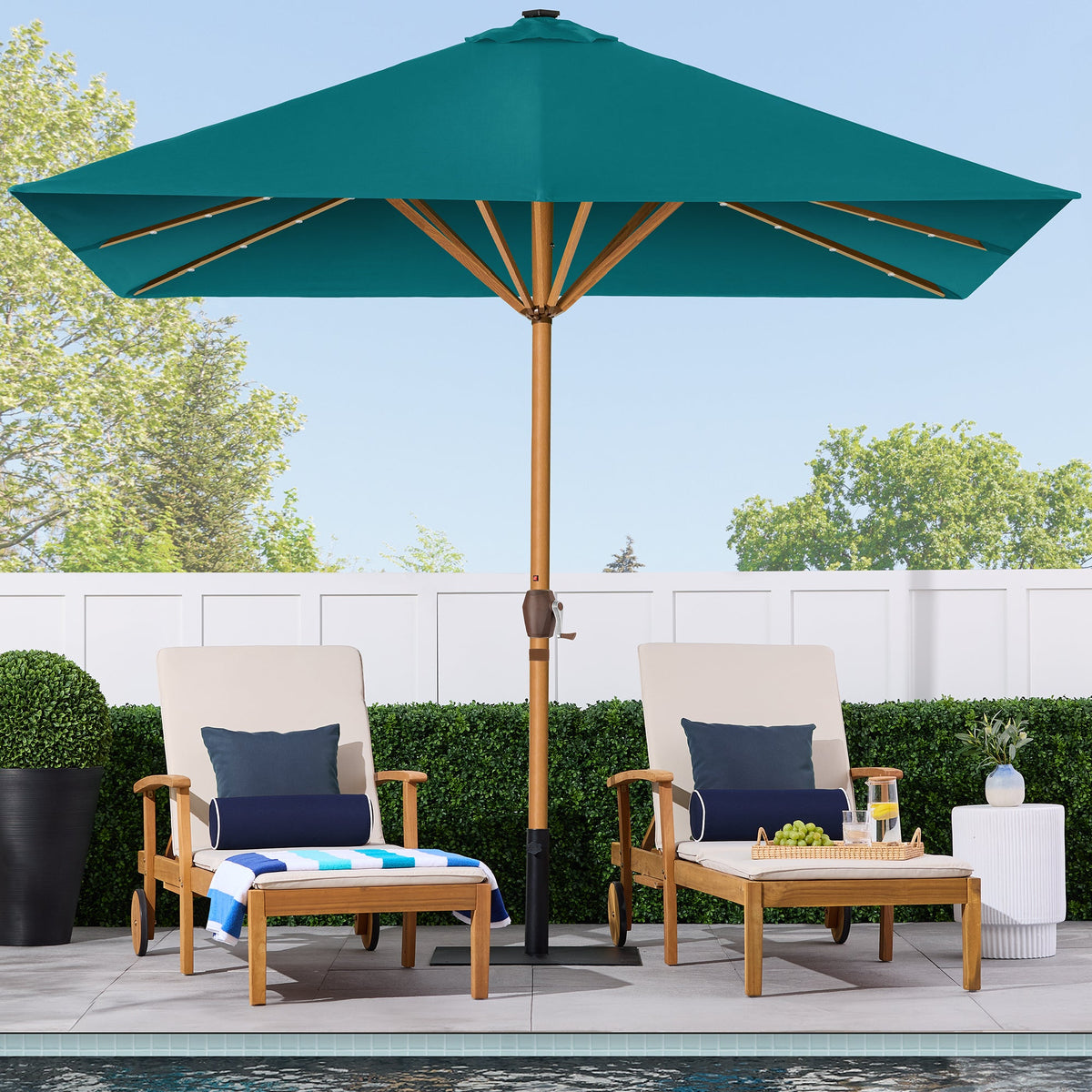 Square Solar LED Lighted Patio Umbrella w/ Woodgrain Pattern - 9ft