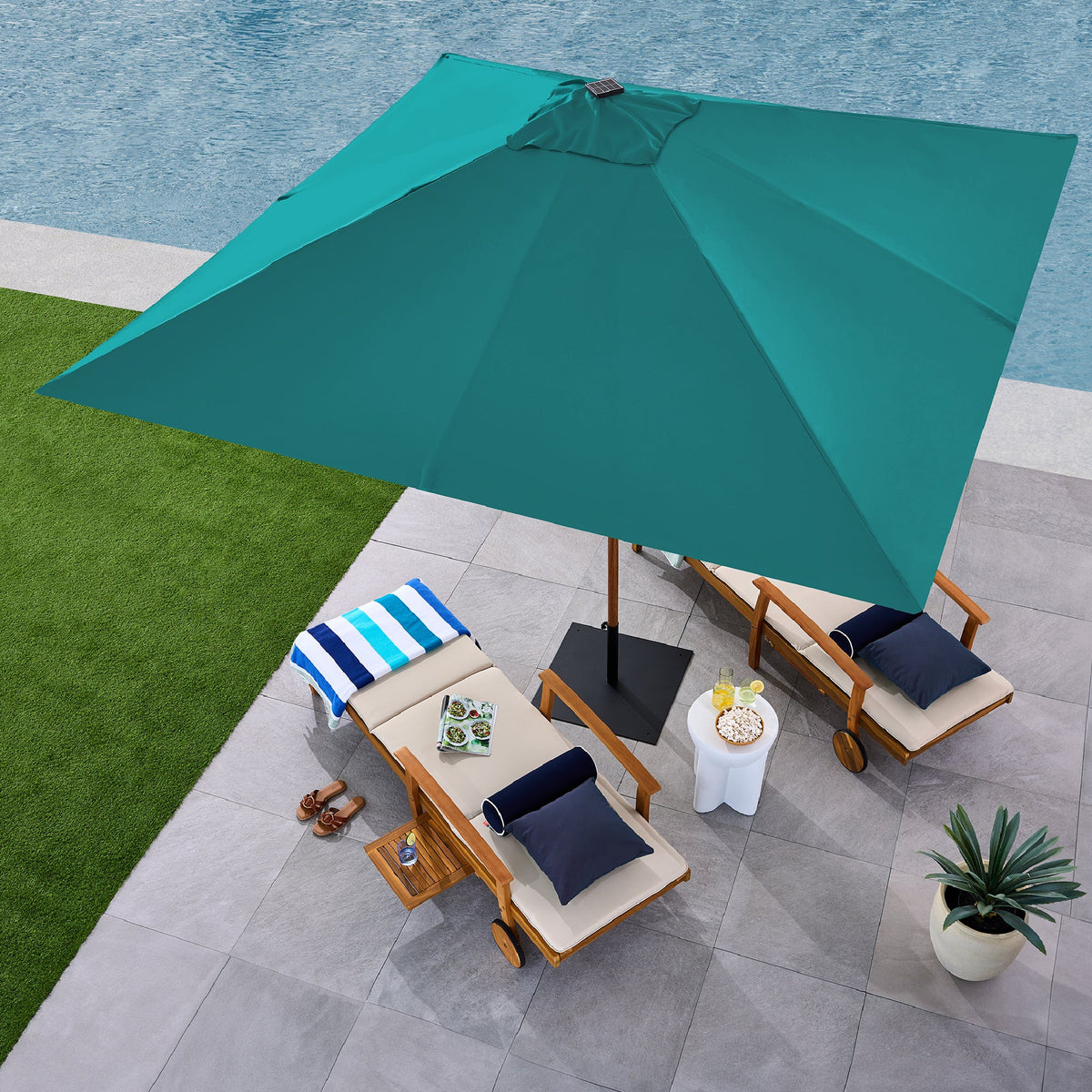 Square Solar LED Lighted Patio Umbrella w/ Woodgrain Pattern - 9ft