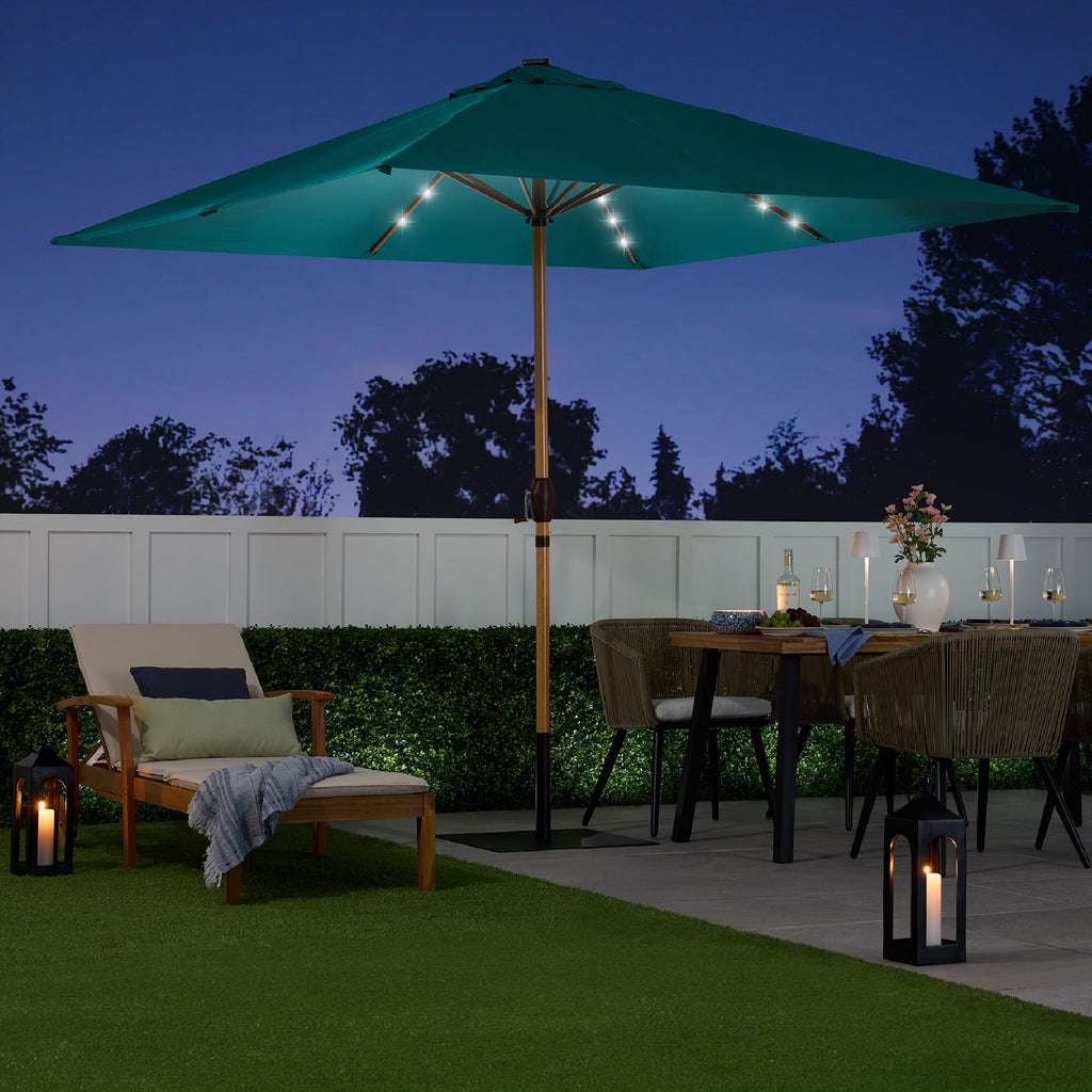 Square Solar LED Lighted Patio Umbrella w/ Woodgrain Pattern - 9ft