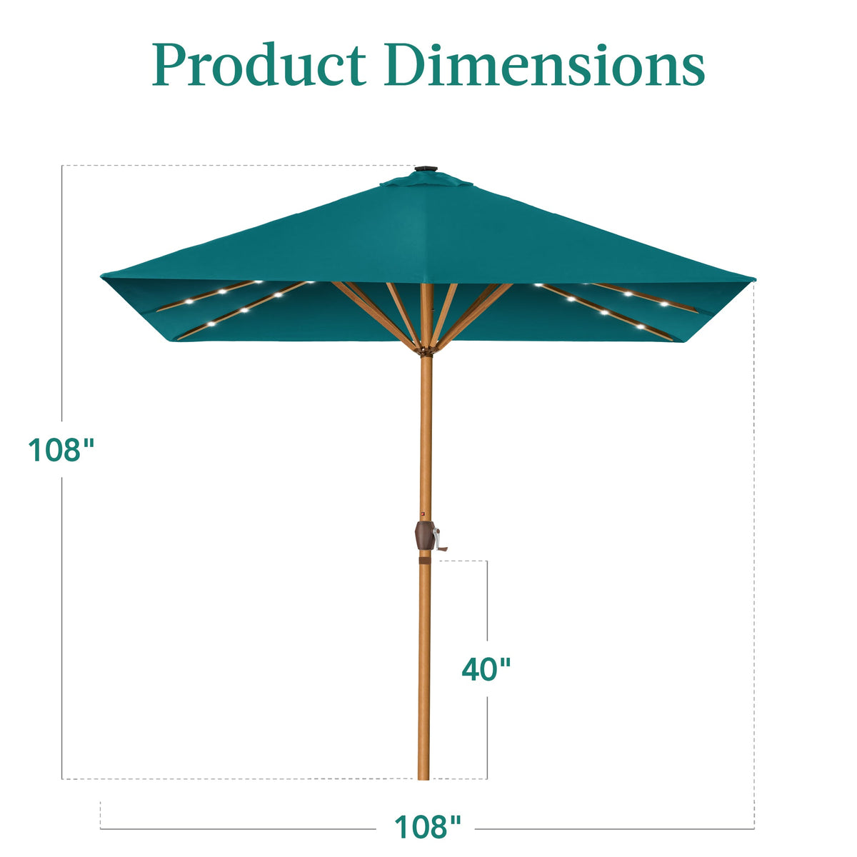 Square Solar LED Lighted Patio Umbrella w/ Woodgrain Pattern - 9ft