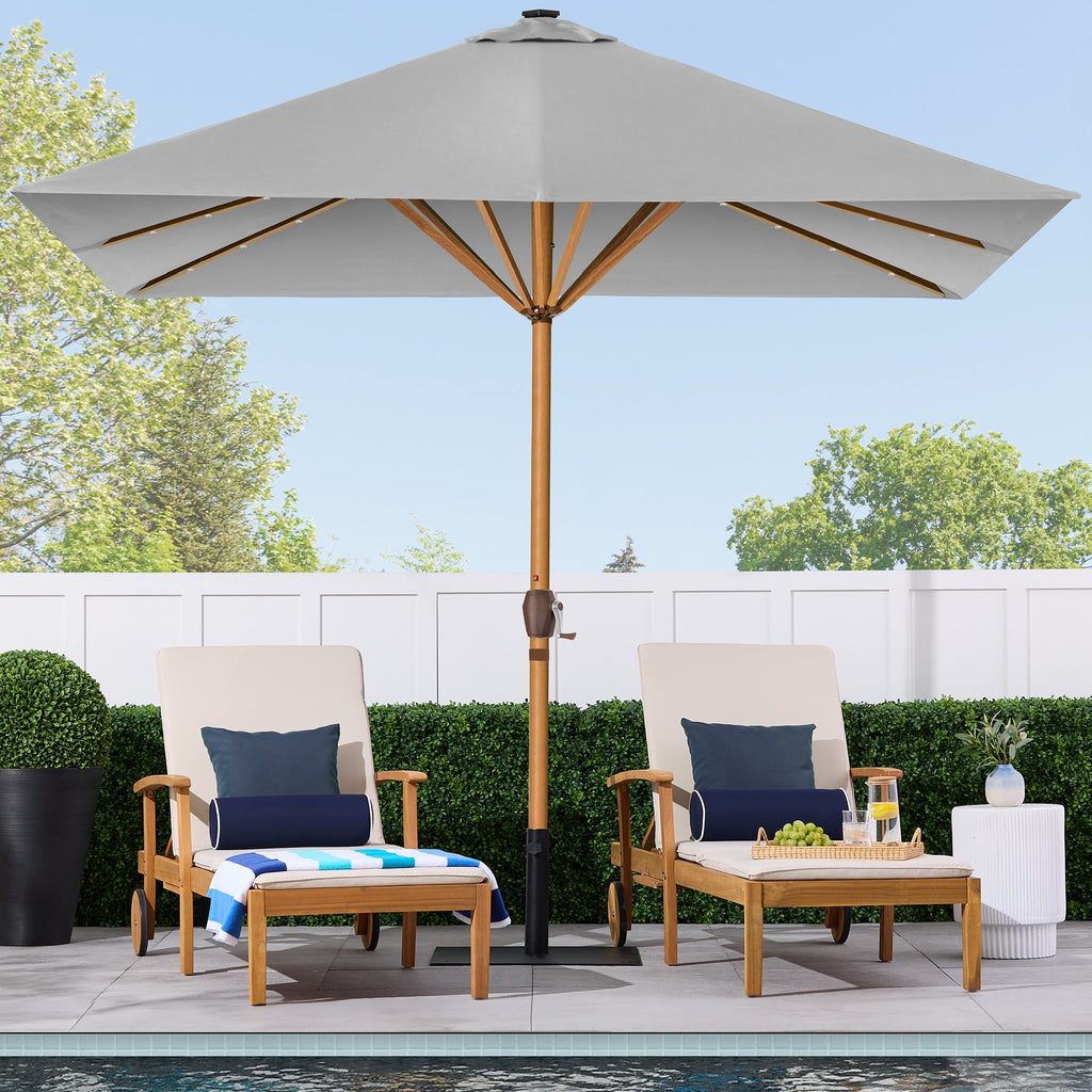 Square Solar LED Lighted Patio Umbrella w/ Woodgrain Pattern - 9ft