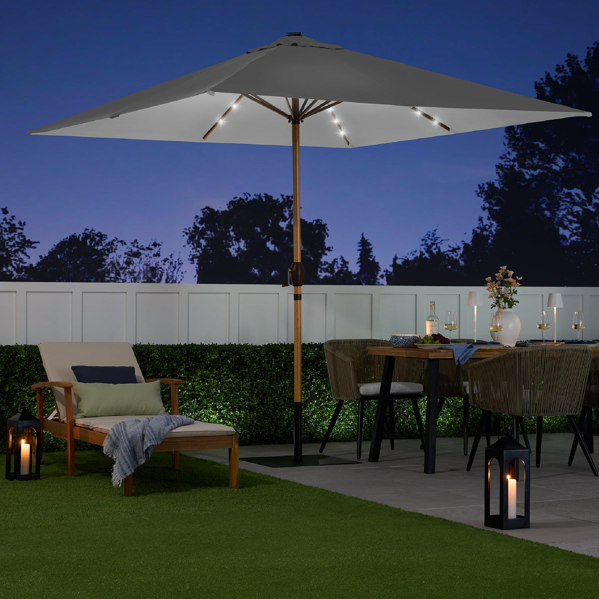 Square Solar LED Lighted Patio Umbrella w/ Woodgrain Pattern - 9ft