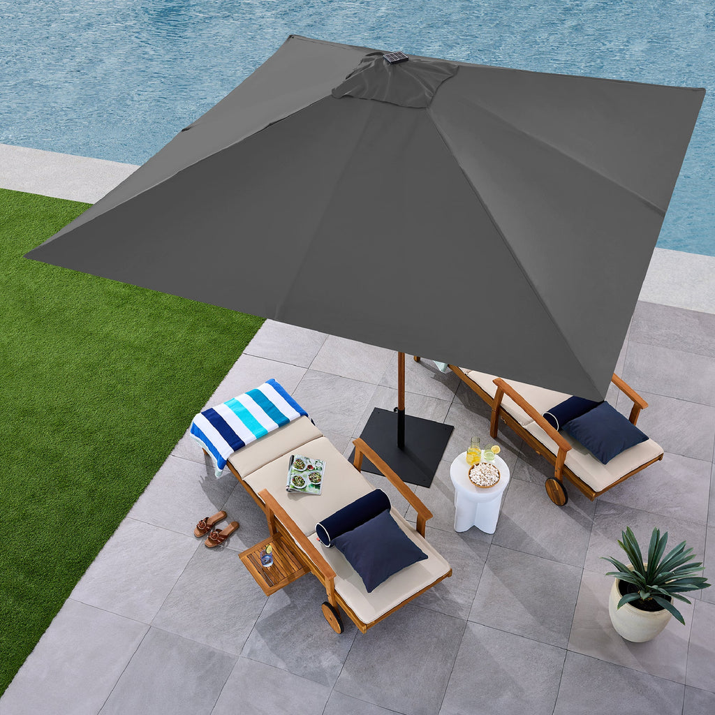 Square Solar LED Lighted Patio Umbrella w/ Woodgrain Pattern - 9ft