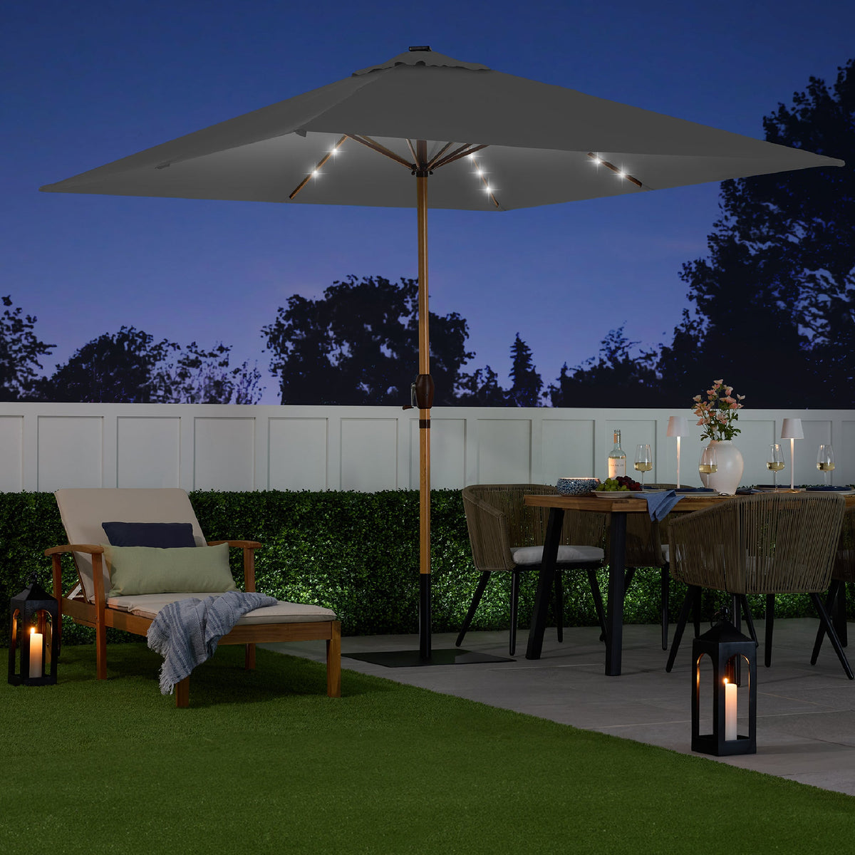 Square Solar LED Lighted Patio Umbrella w/ Woodgrain Pattern - 9ft