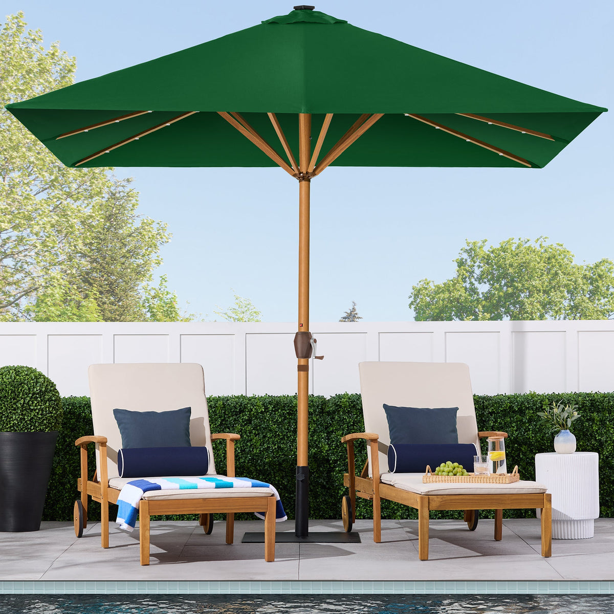 Square Solar LED Lighted Patio Umbrella w/ Woodgrain Pattern - 9ft