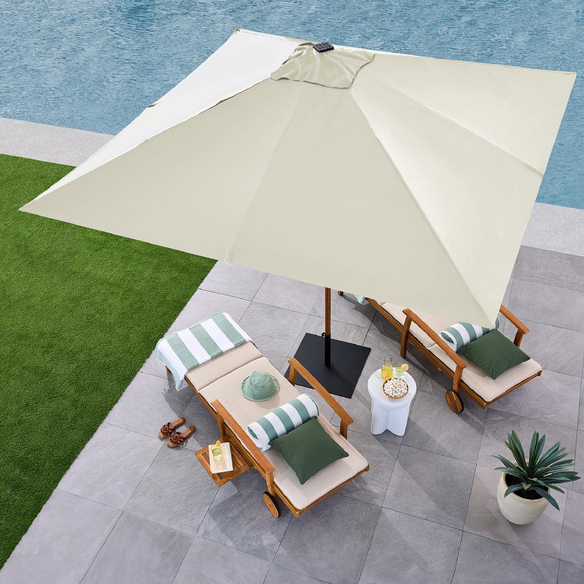 Square Solar LED Lighted Patio Umbrella w/ Woodgrain Pattern - 9ft