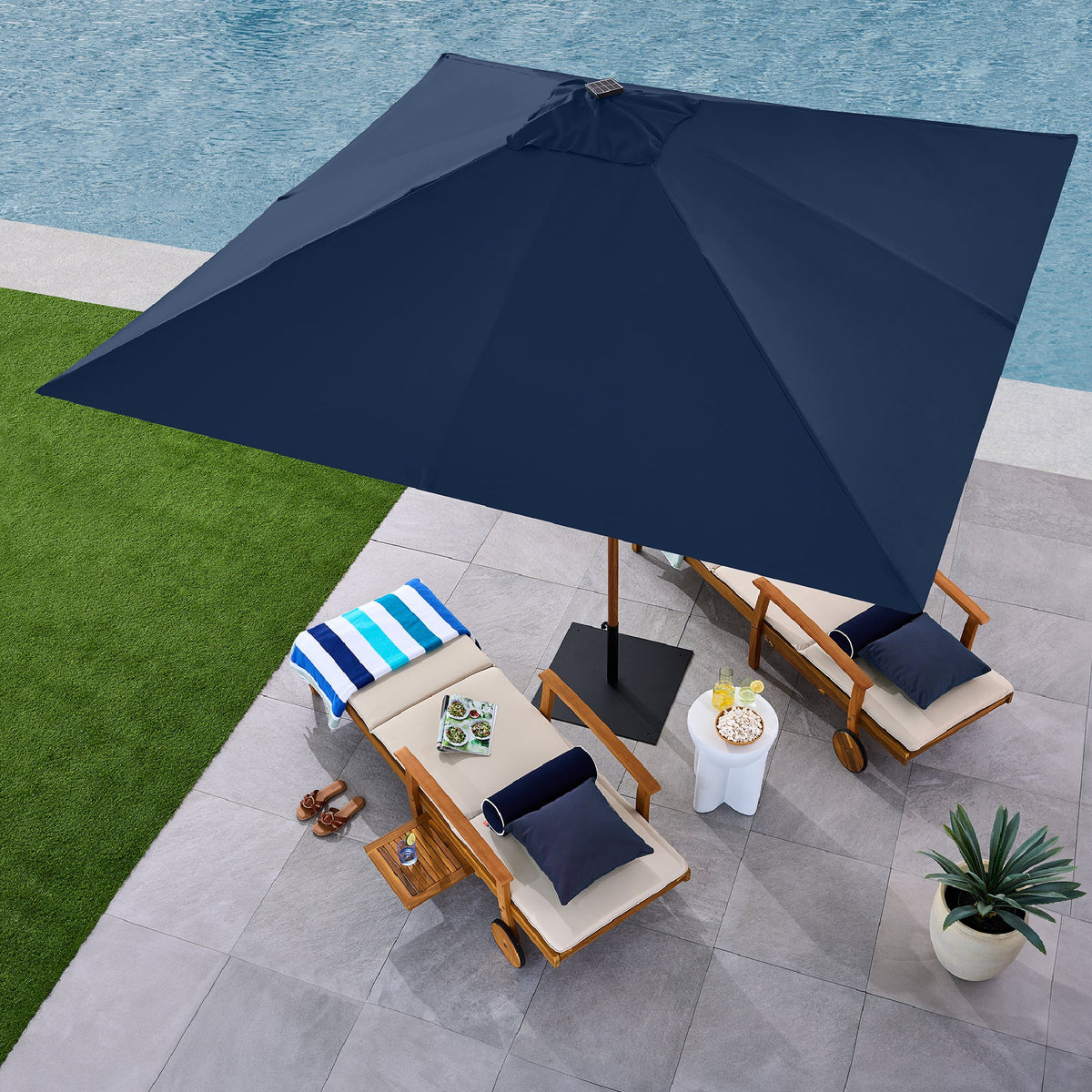 Square Solar LED Lighted Patio Umbrella w/ Woodgrain Pattern - 9ft