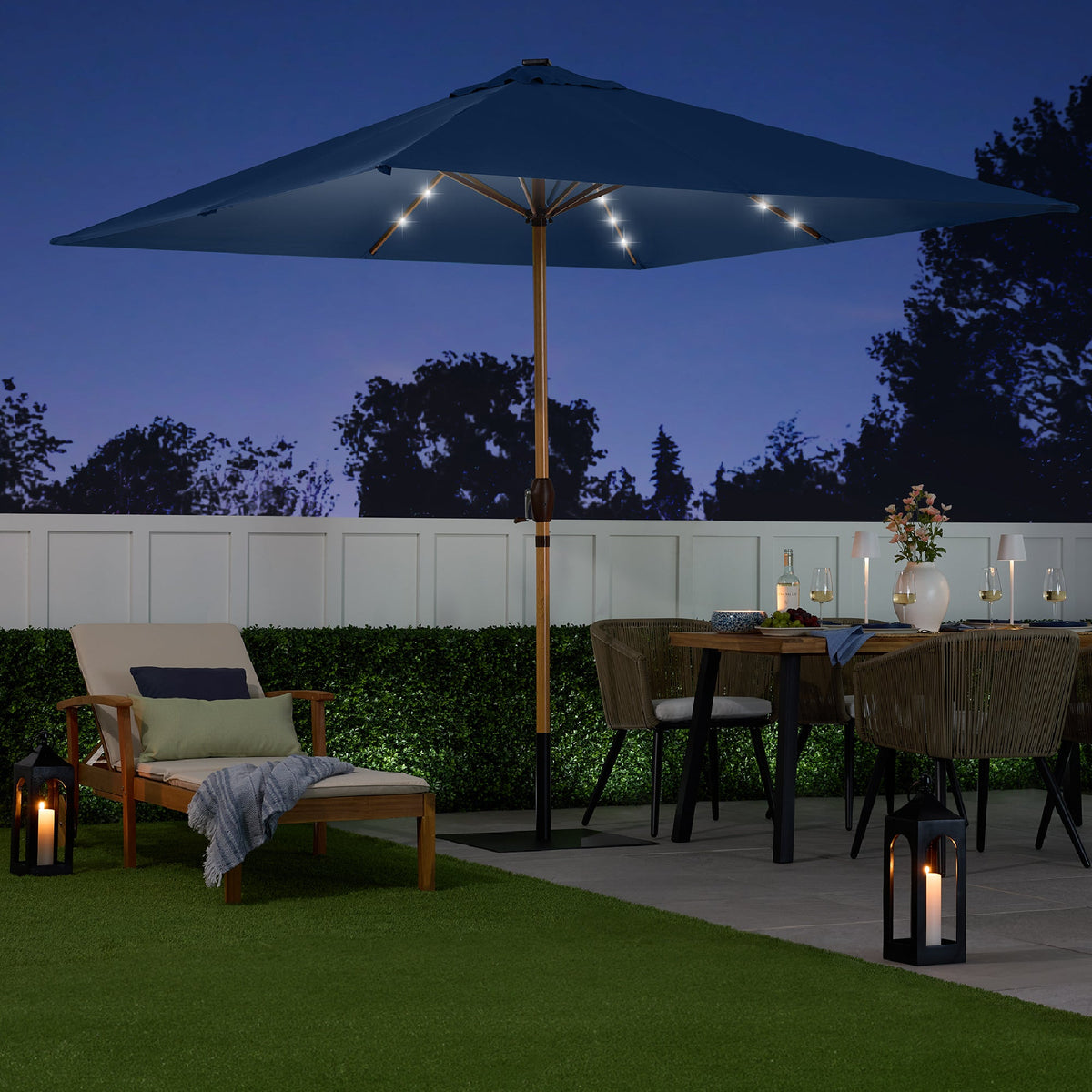 Square Solar LED Lighted Patio Umbrella w/ Woodgrain Pattern - 9ft