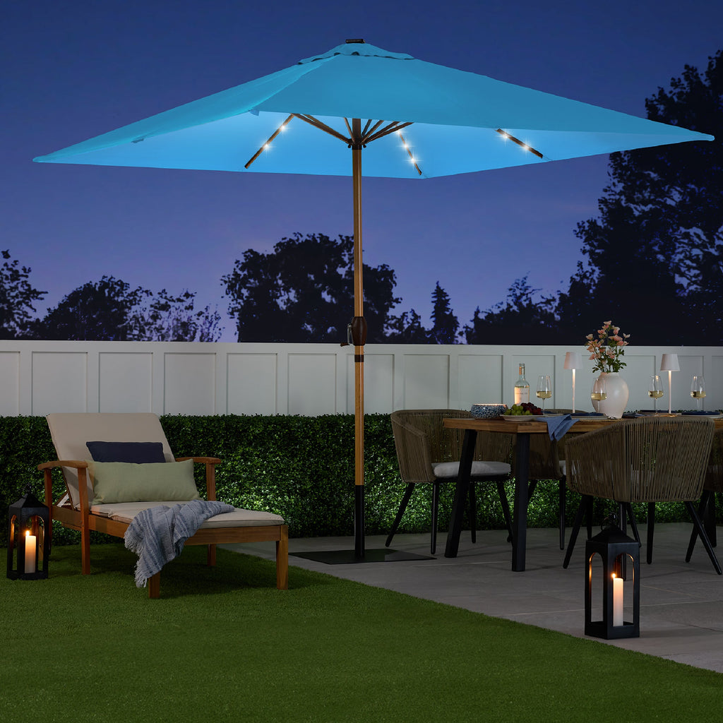 Square Solar LED Lighted Patio Umbrella w/ Woodgrain Pattern - 9ft
