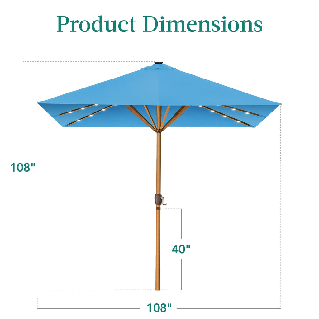 Square Solar LED Lighted Patio Umbrella w/ Woodgrain Pattern - 9ft