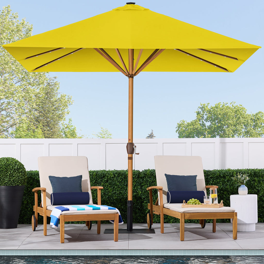 Square Solar LED Lighted Patio Umbrella w/ Woodgrain Pattern - 9ft