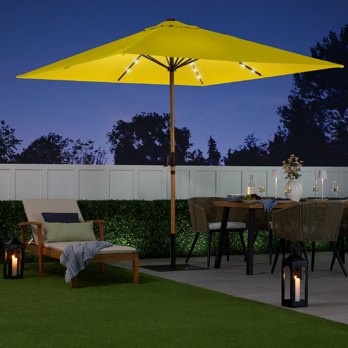 Square Solar LED Lighted Patio Umbrella w/ Woodgrain Pattern - 9ft
