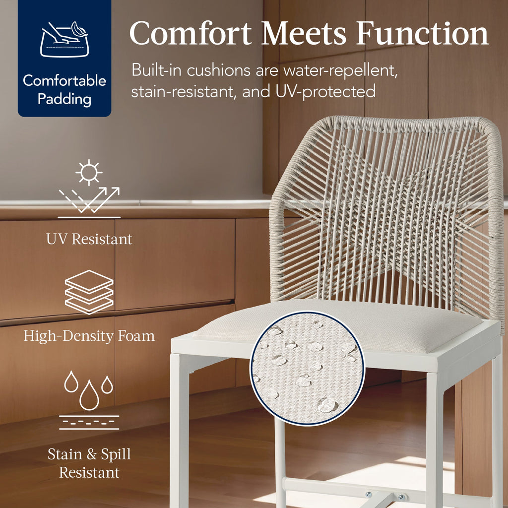 Set of 2 Indoor Outdoor Counter Height Bar Stools w/ All-Weather Rope