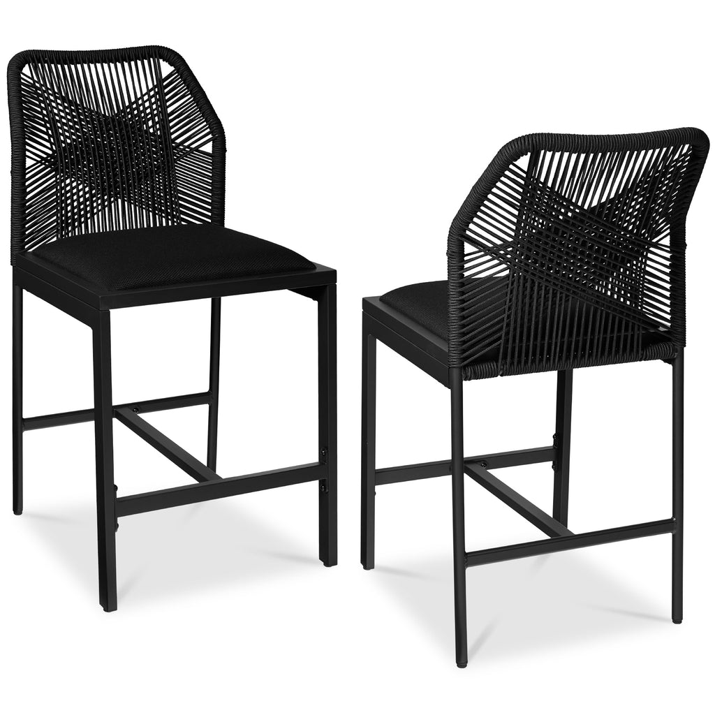 Set of 2 Indoor Outdoor Counter Height Bar Stools w/ All-Weather Rope