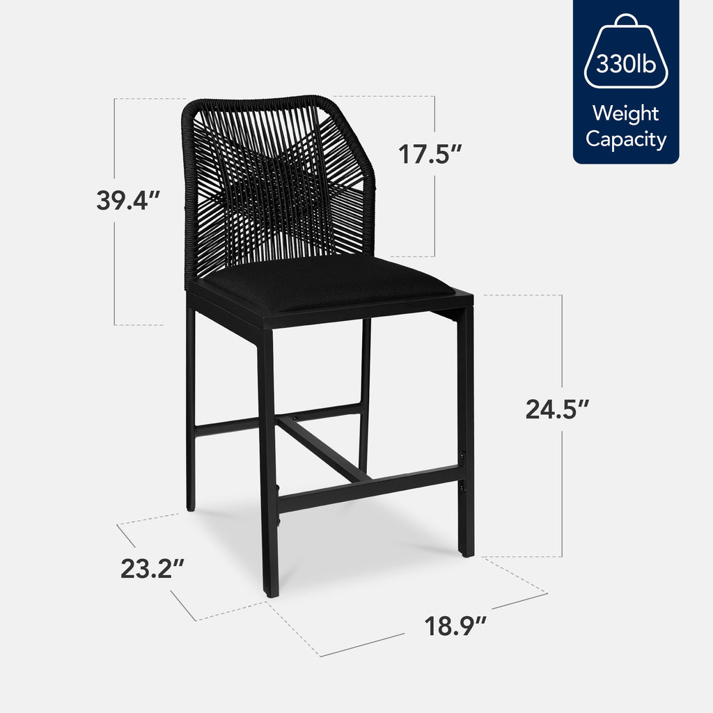 Set of 2 Indoor Outdoor Counter Height Bar Stools w/ All-Weather Rope