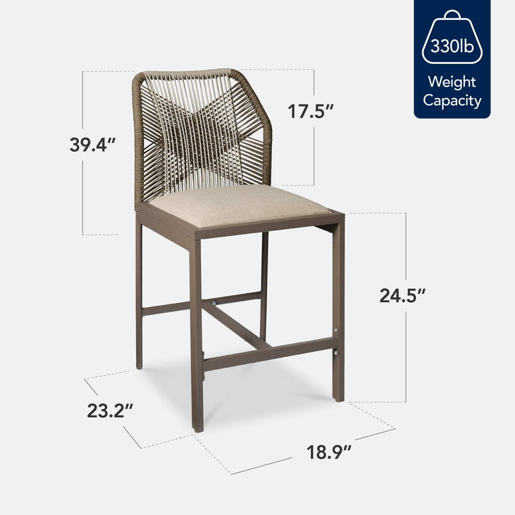 Set of 2 Indoor Outdoor Counter Height Bar Stools w/ All-Weather Rope