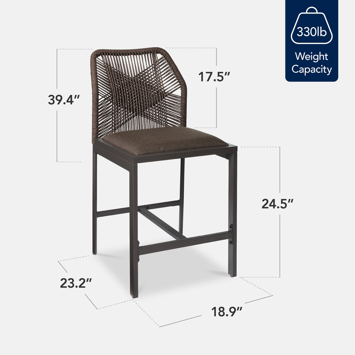 Set of 2 Indoor Outdoor Counter Height Bar Stools w/ All-Weather Rope