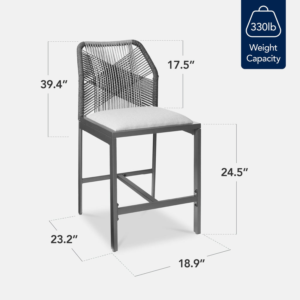 Set of 2 Indoor Outdoor Counter Height Bar Stools w/ All-Weather Rope