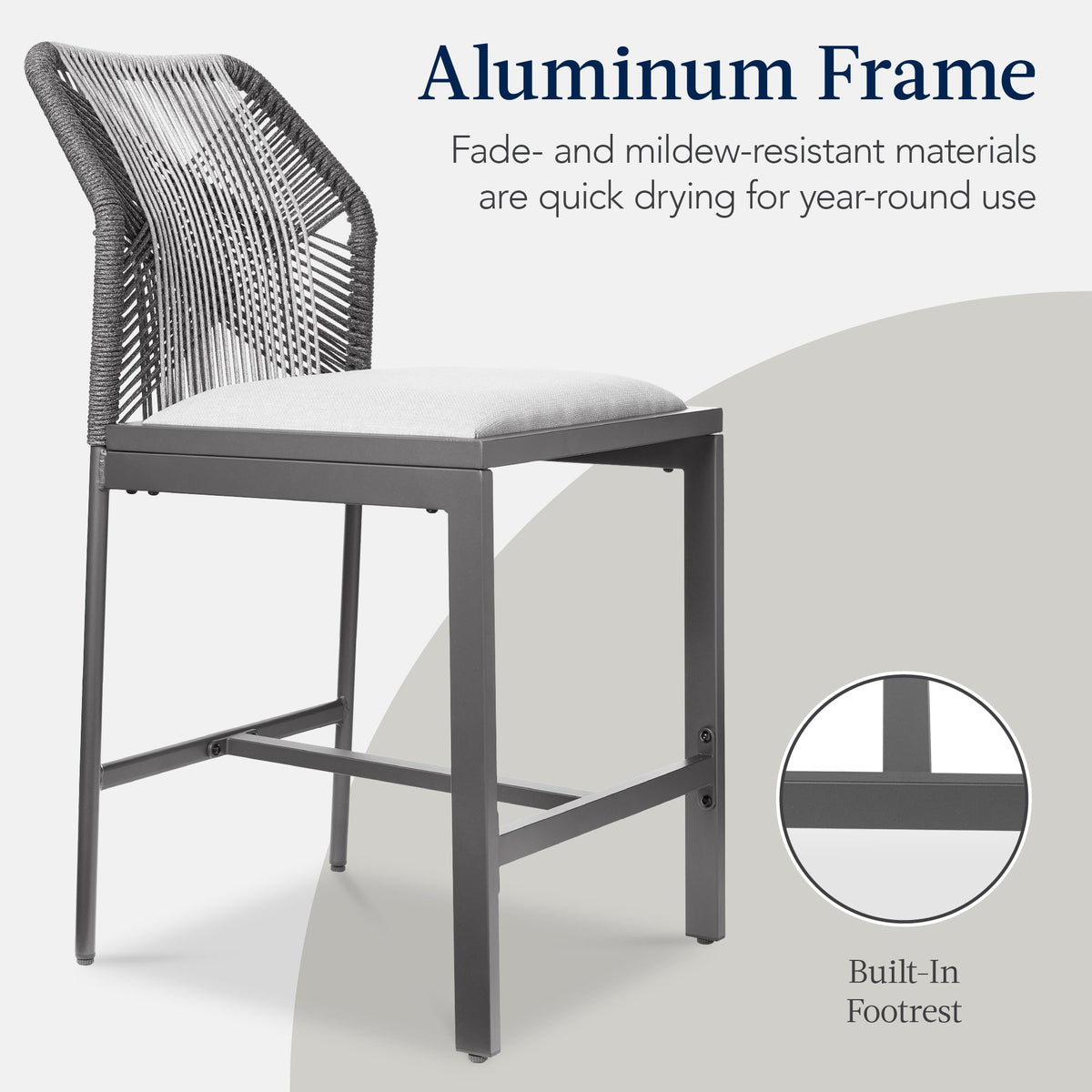 Set of 2 Indoor Outdoor Counter Height Bar Stools w/ All-Weather Rope