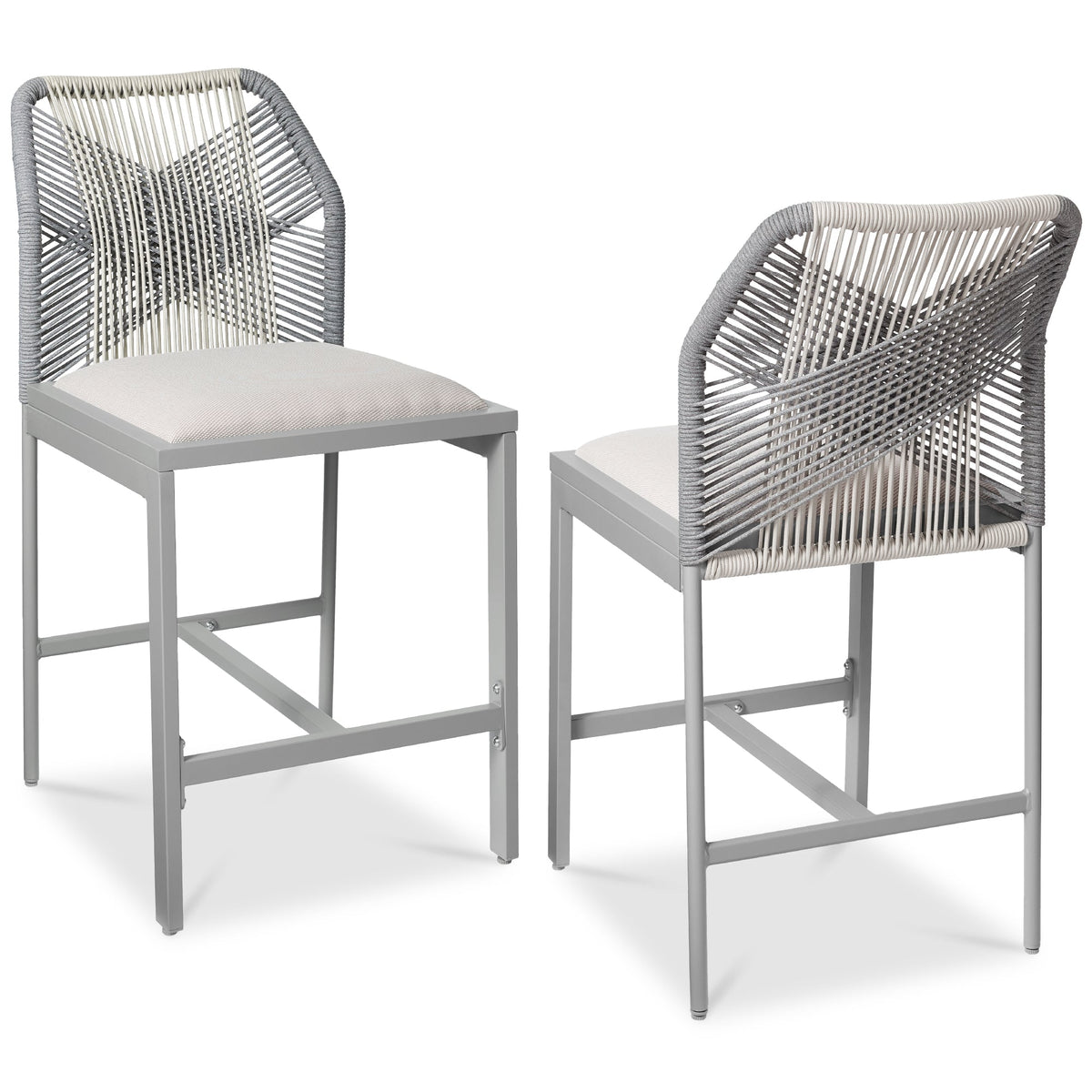 Set of 2 Indoor Outdoor Counter Height Bar Stools w/ All-Weather Rope