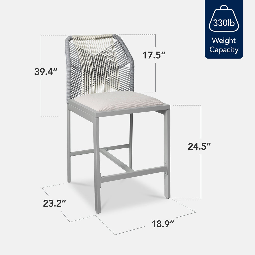 Set of 2 Indoor Outdoor Counter Height Bar Stools w/ All-Weather Rope