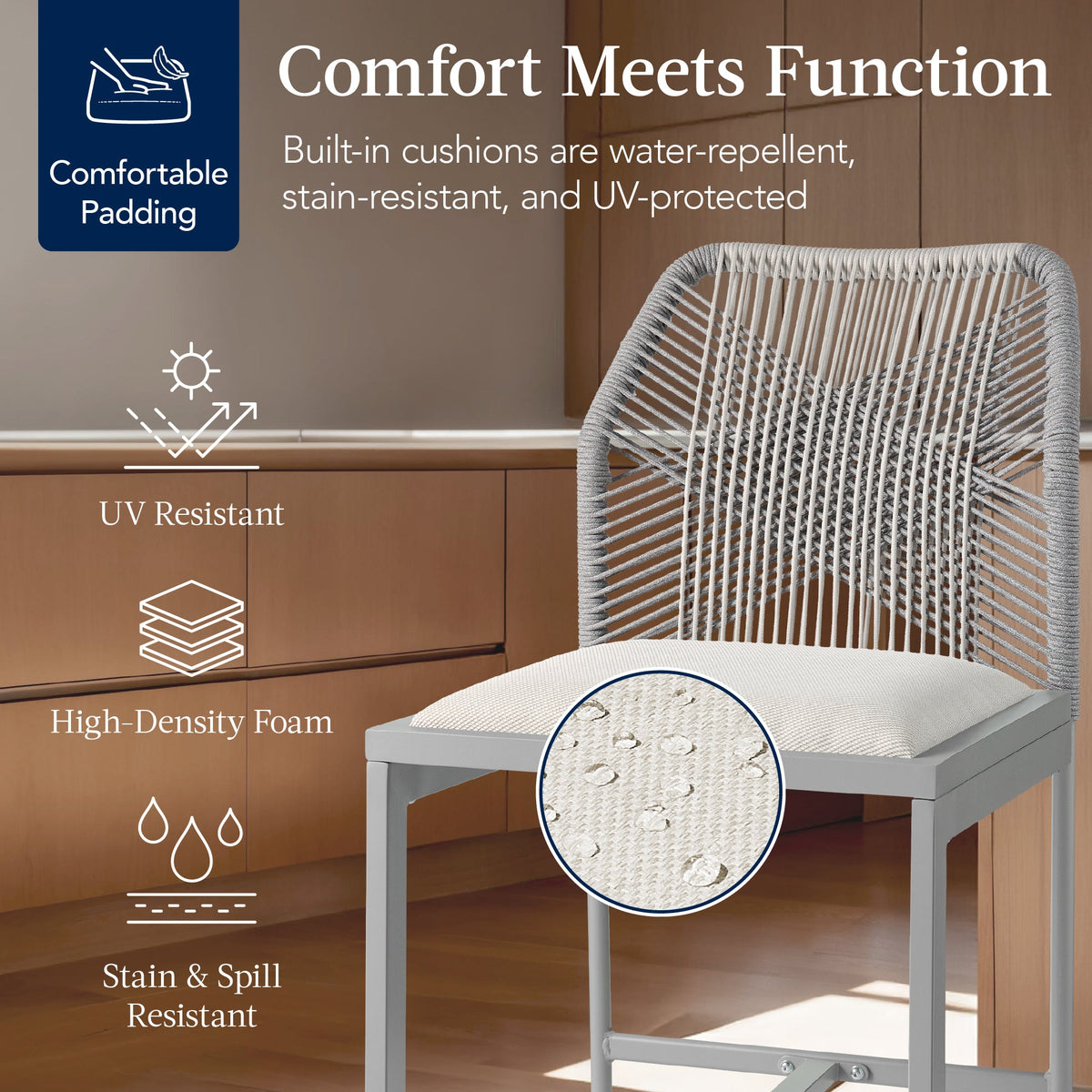 Set of 2 Indoor Outdoor Counter Height Bar Stools w/ All-Weather Rope