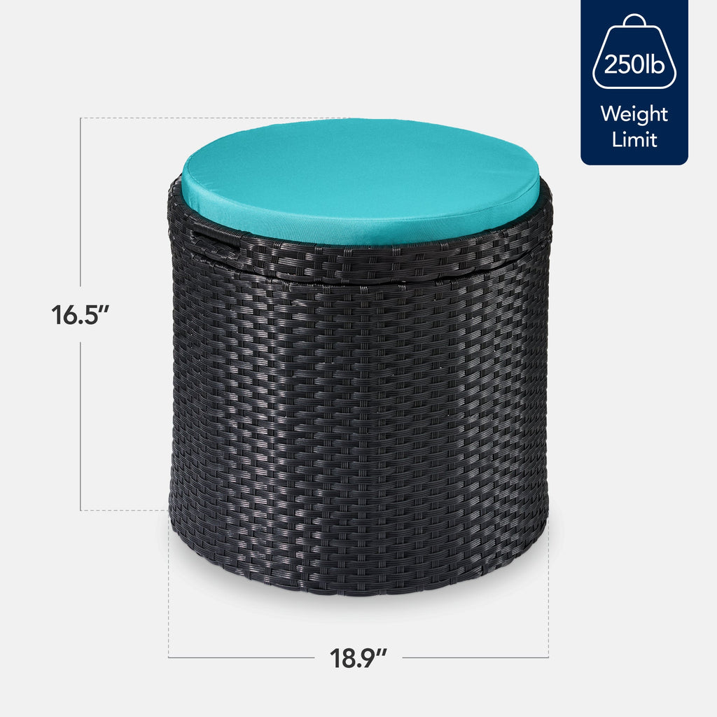 Round Wicker Ottoman, Multipurpose Furniture w/ Removable Cushion