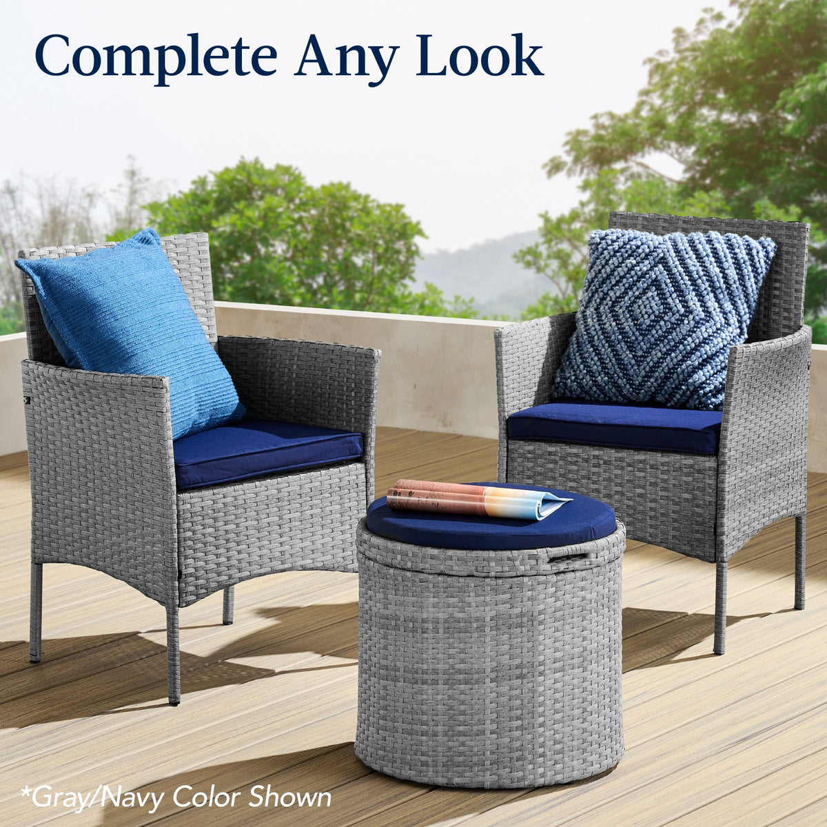 Round Wicker Ottoman, Multipurpose Furniture w/ Removable Cushion