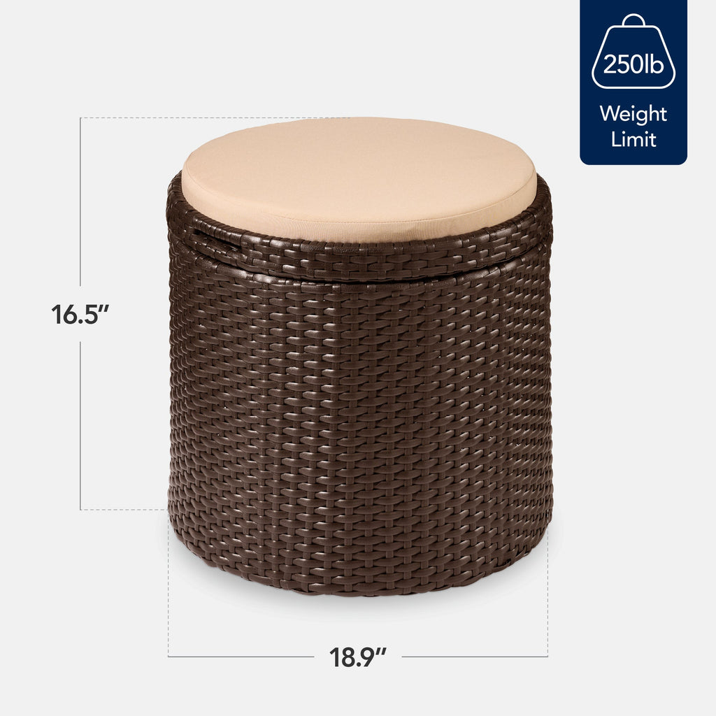 Round Wicker Ottoman, Multipurpose Furniture w/ Removable Cushion
