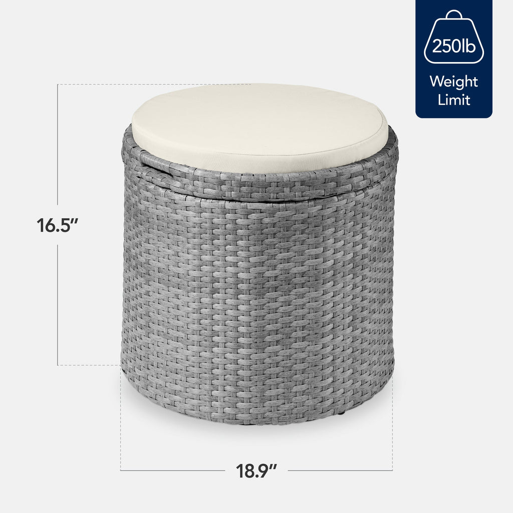 Round Wicker Ottoman, Multipurpose Furniture w/ Removable Cushion