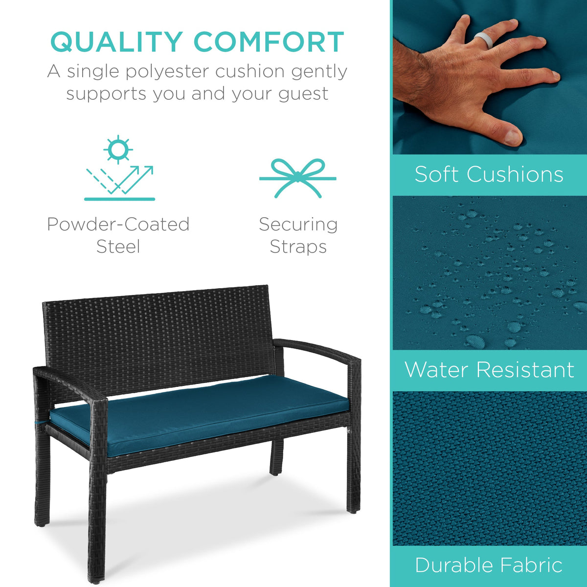 2-Person Wicker Porch Bench for Outdoor, Garden w/ 700lb Capacity - 47in