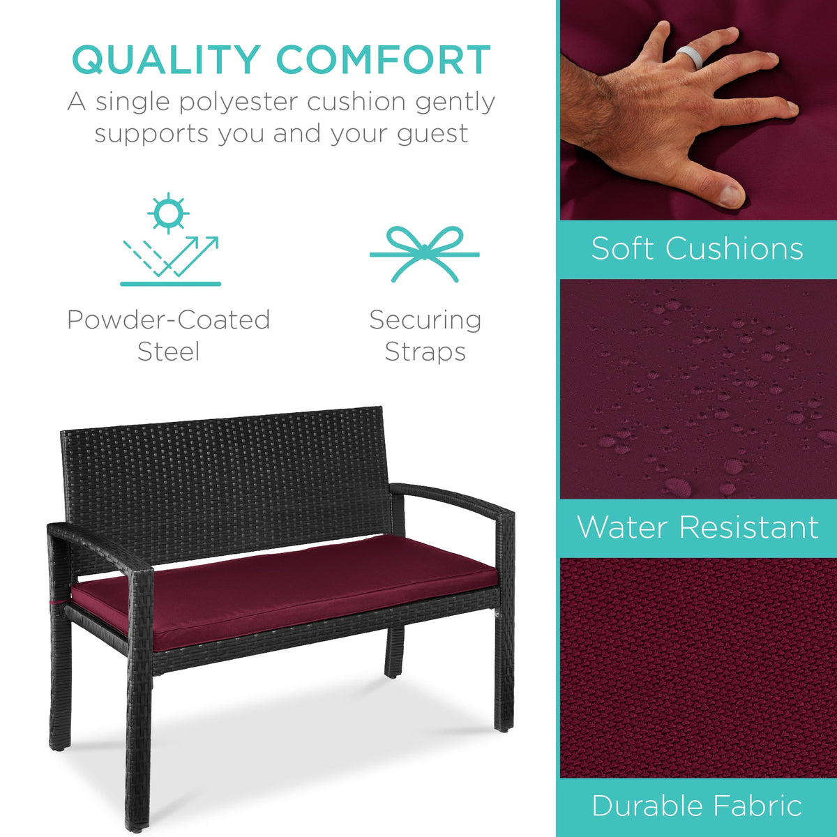 2-Person Wicker Porch Bench for Outdoor, Garden w/ 700lb Capacity - 47in