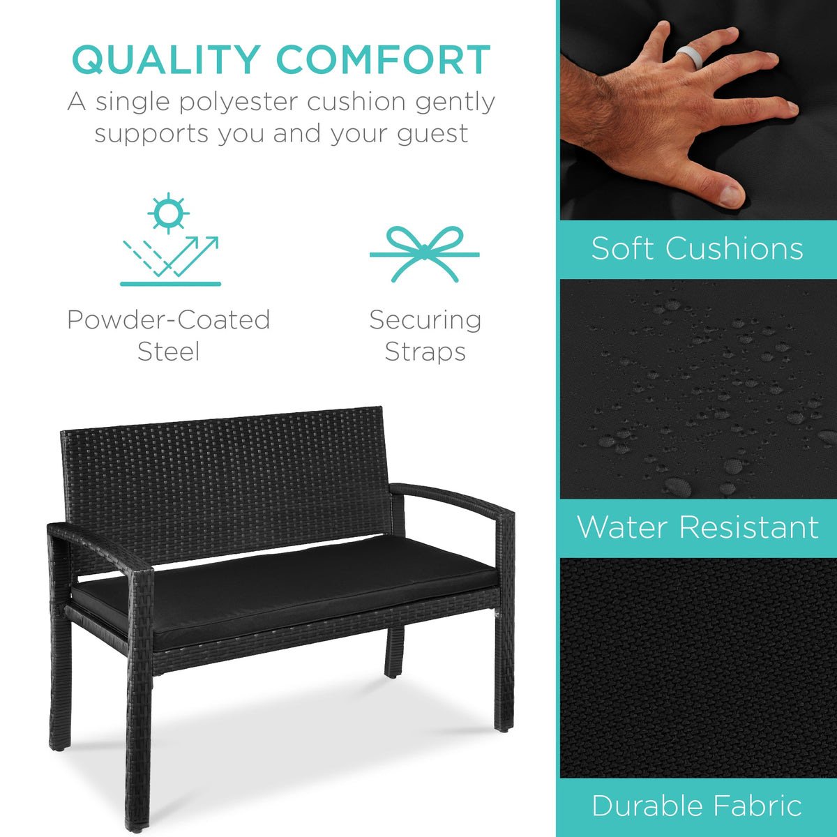 2-Person Wicker Porch Bench for Outdoor, Garden w/ 700lb Capacity - 47in