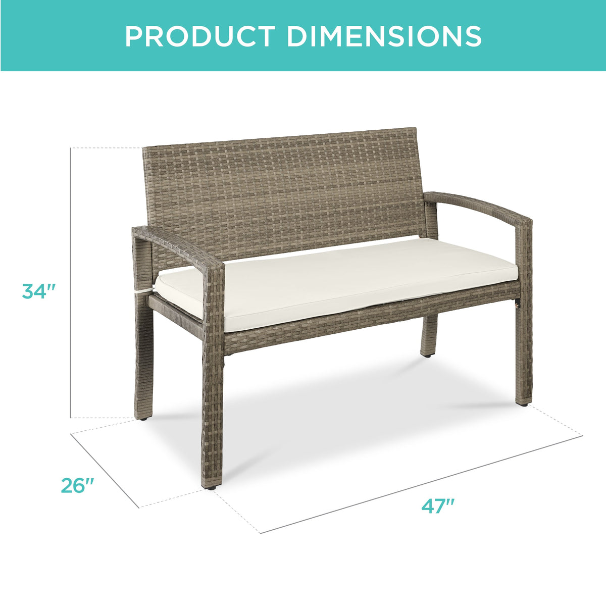 2-Person Wicker Porch Bench for Outdoor, Garden w/ 700lb Capacity - 47in