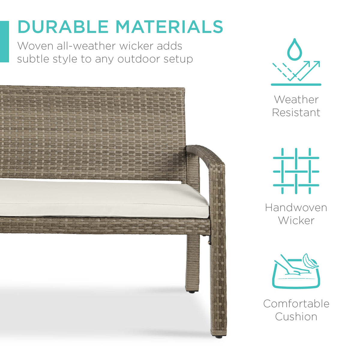 2-Person Wicker Porch Bench for Outdoor, Garden w/ 700lb Capacity - 47in
