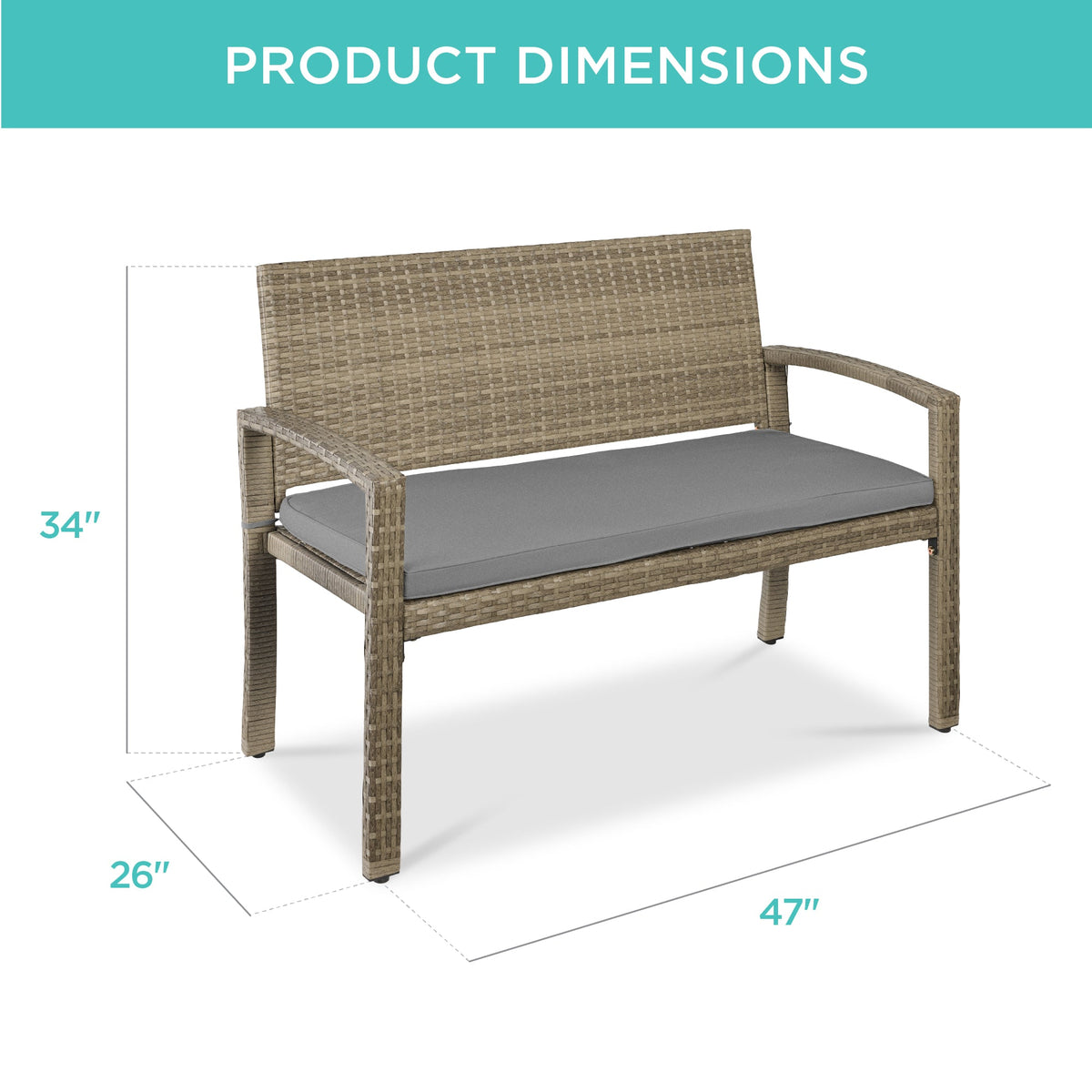 2-Person Wicker Porch Bench for Outdoor, Garden w/ 700lb Capacity - 47in