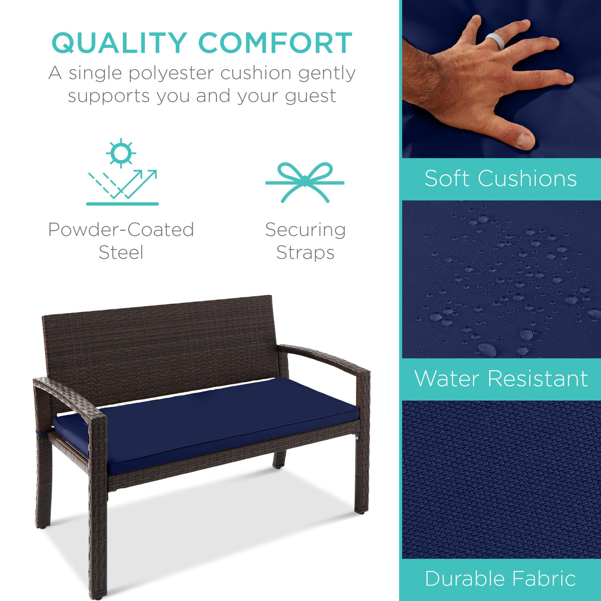 2-Person Wicker Porch Bench for Outdoor, Garden w/ 700lb Capacity - 47in